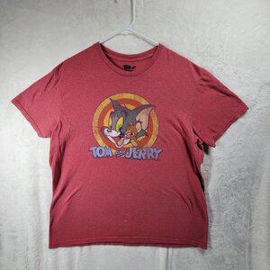 Vintage Style Tom and Jerry Logo Red Shirt L